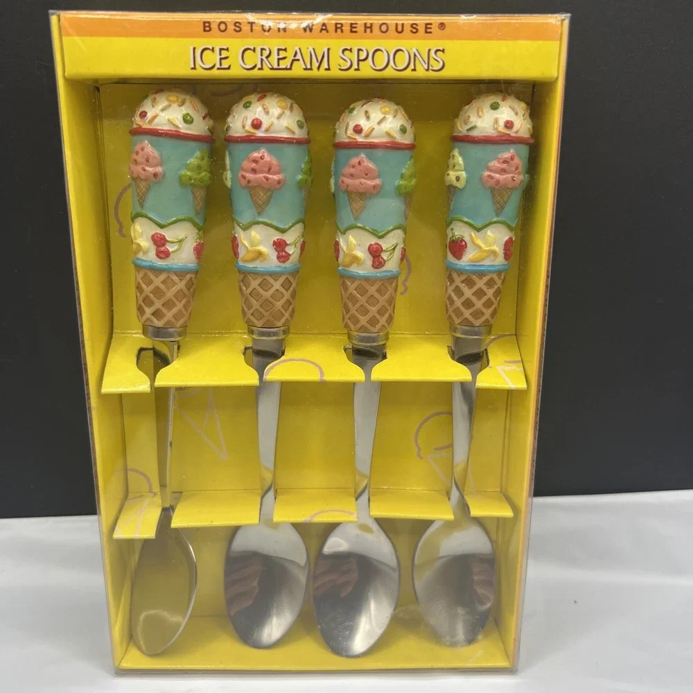 Vintage 1998 Boston Warehouse Lillian Vernon Ice Cream Spoons Set 4 NIB 78140